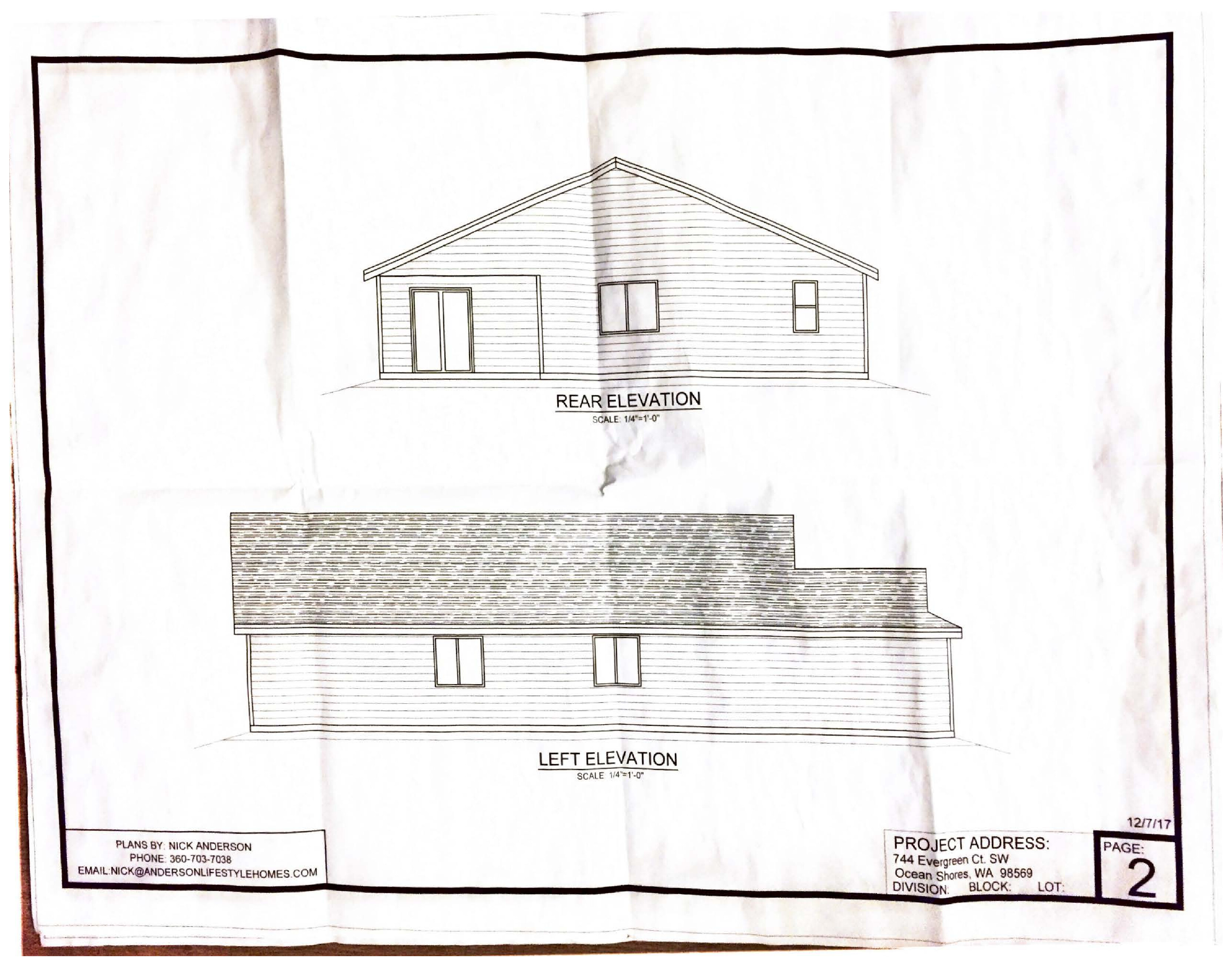 Evergreen Rear and Left Elevation